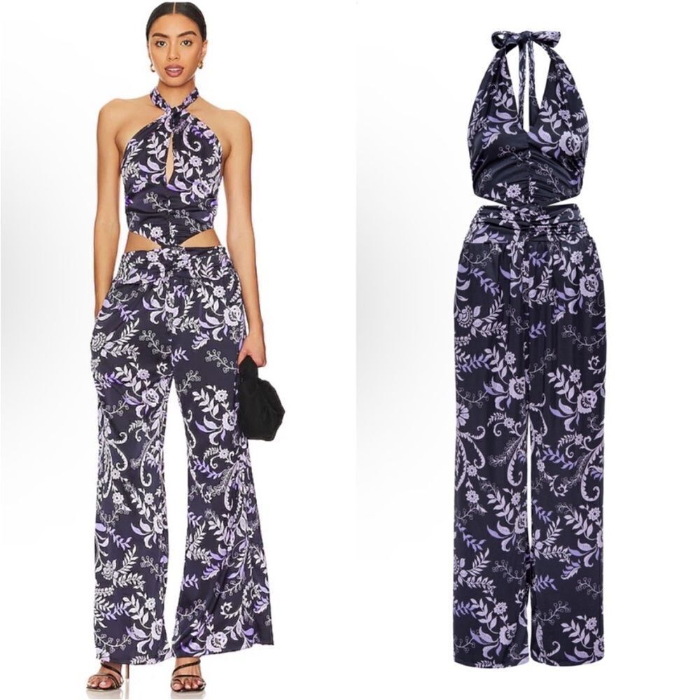 MISA Los Angeles Laya Jumpsuit in Indigo Vines NWT $365
